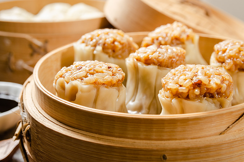 Dim sum in bamboo steamer
